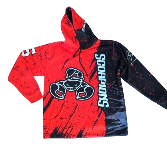 Cobra Kai Inspired Scorpions Red and Black Hoodie with Graphic Designs Sz L - Picture 1 of 10